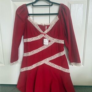 Free People Red Dress with Lace Accents